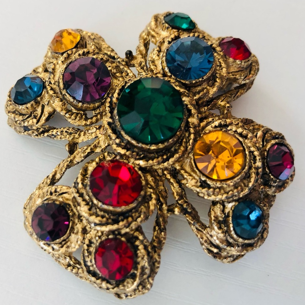 Neiman Marcus Renaissance gemstone cross❣️HOST PICK Multicolor rhinestones Gold - Picture 1 of 16